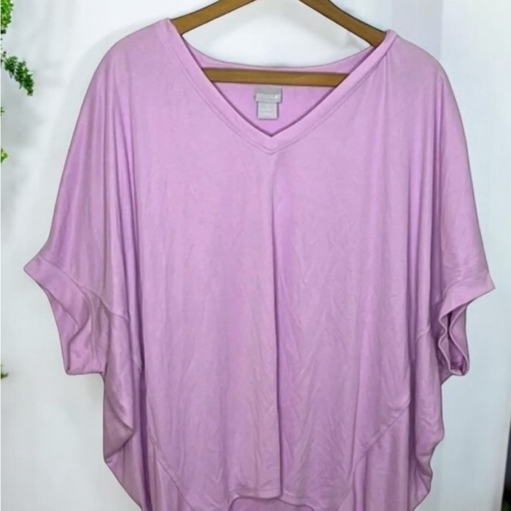 CHICO’S Oversized Batwing Dolman Sleeve Slouchy Ribbed Textured Lounge Shirt.